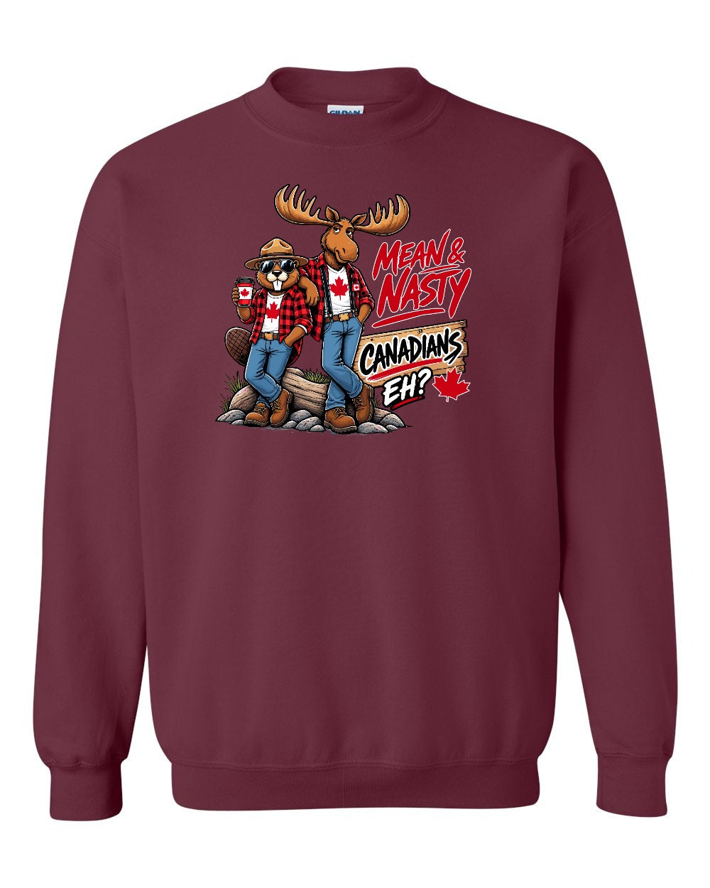 Mean and Nasty New Full Front Crewneck Sweatshirt in Maroon