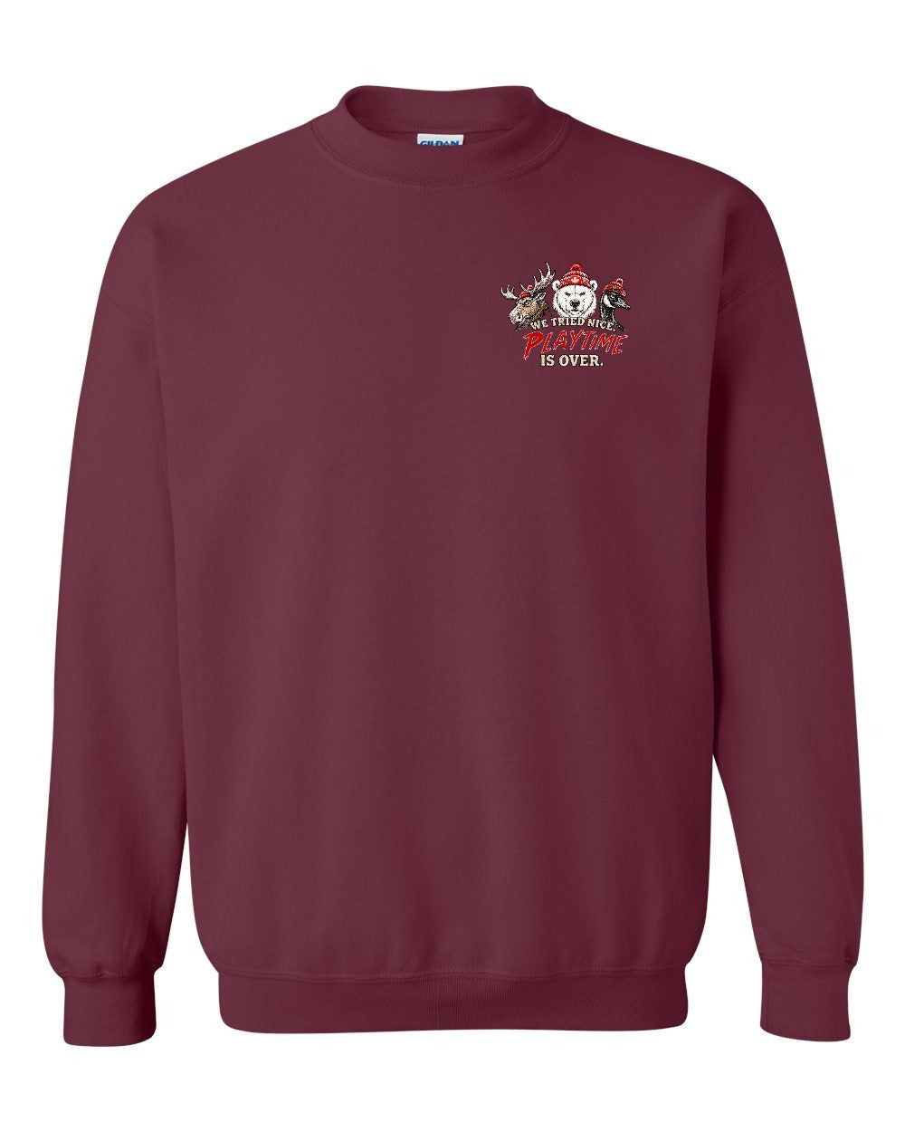 We Tried Nice New Left Chest and Back Crewneck Sweatshirt in Maroon