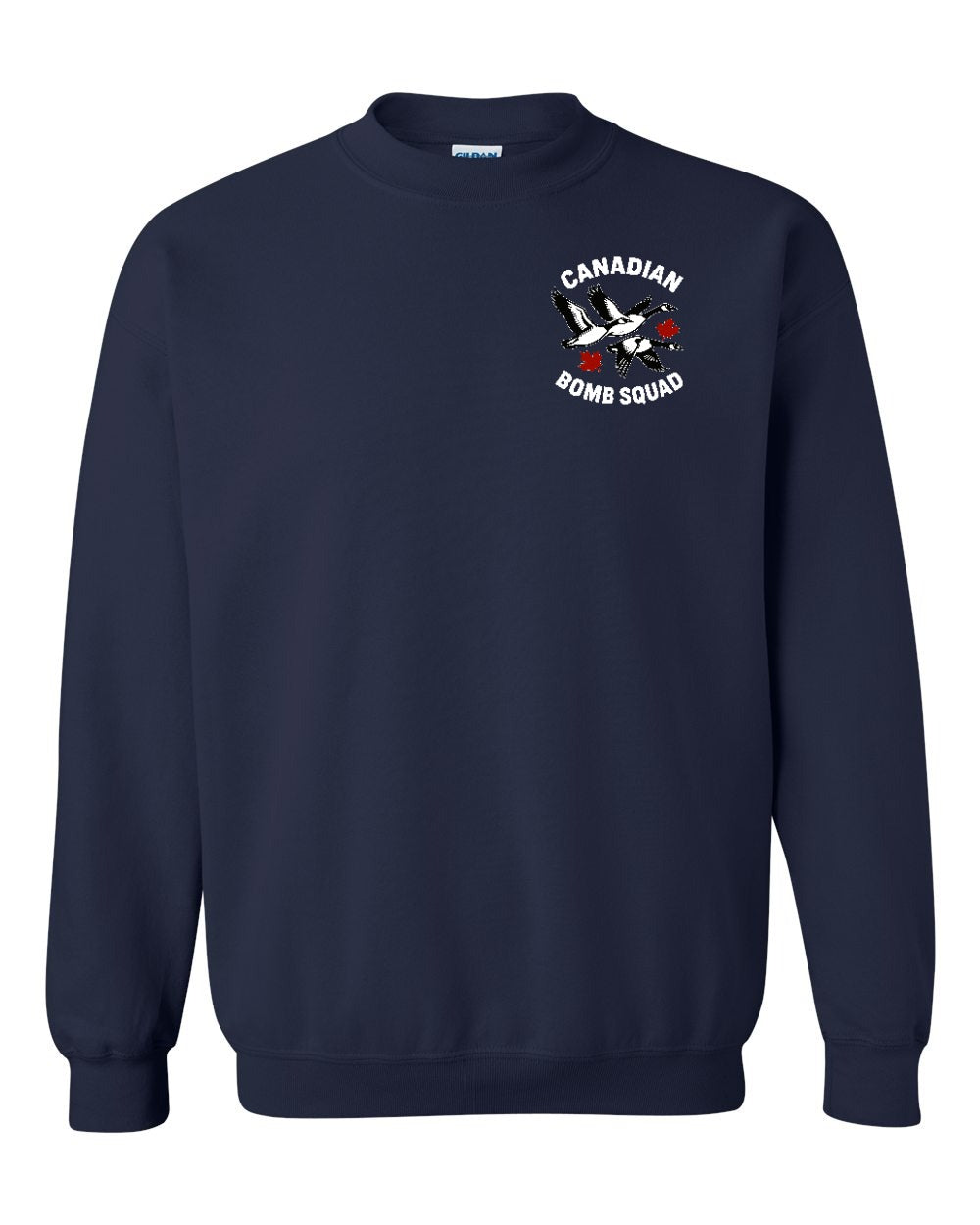 Canadian Bomb Squad Cropped Left Chest and Back Crewneck Sweatshirt in Navy