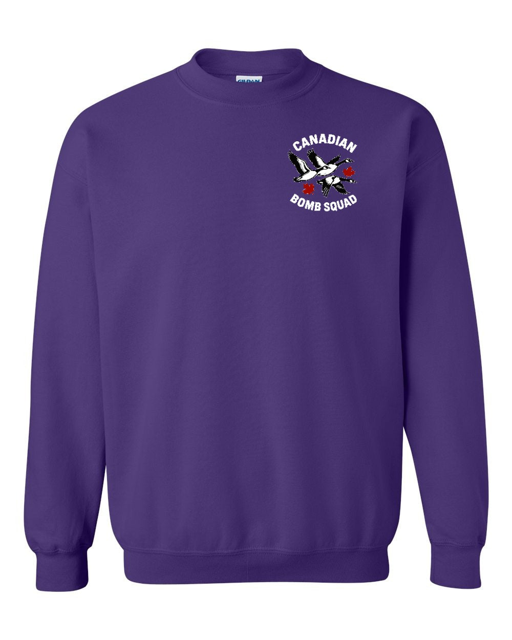 Canadian Bomb Squad Cropped Left Chest and Back Crewneck Sweatshirt in Purple