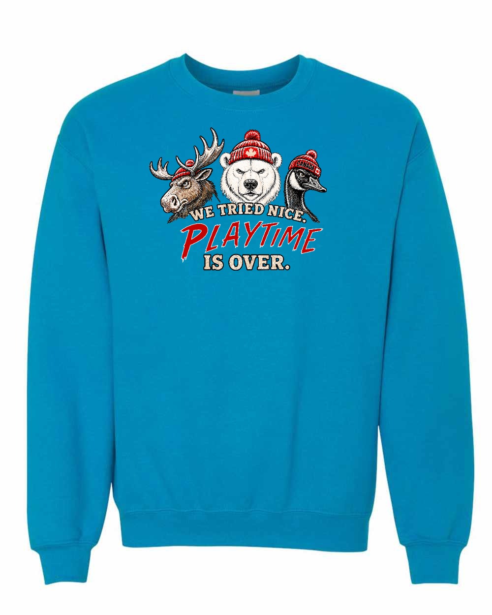 We Tried Nice New Full Front Crewneck Sweatshirt in Sapphire