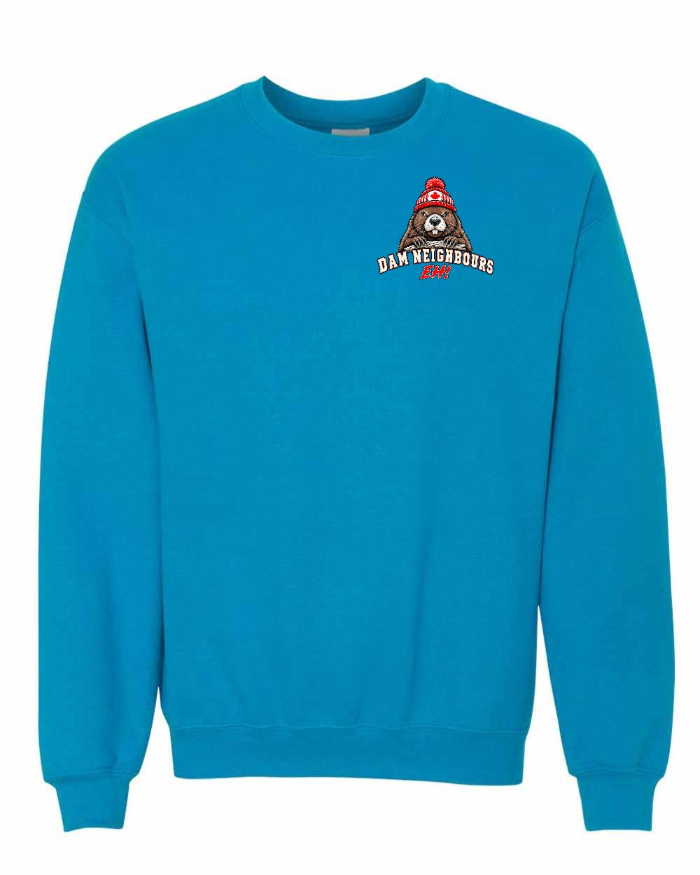 Dam Neighbours Left Chest and Back Crewneck Sweatshirt in Sapphire
