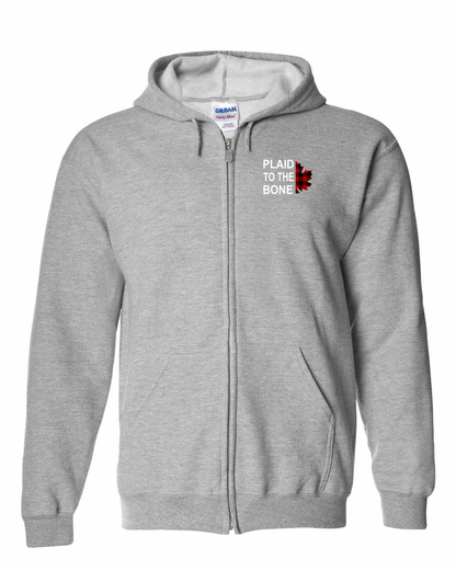 Plaid to the Bone Stacked Leaf Left Chest Zip Hoodie