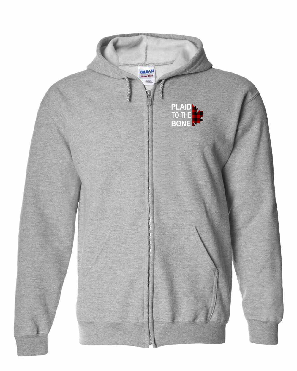 Plaid to the Bone Stacked Leaf Left Chest and Back Zip Hoodie