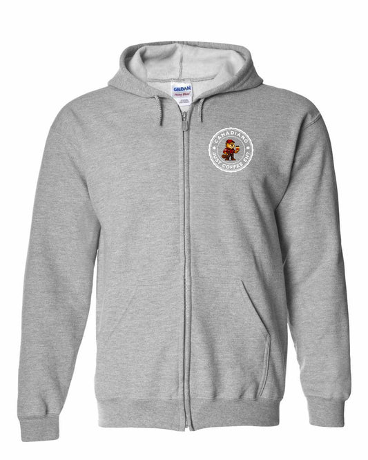 Canadiano just Coffee EH! Male Beaver Left Chest and Back Zip Hoodie - Gildan Canada (sewn Internationally)