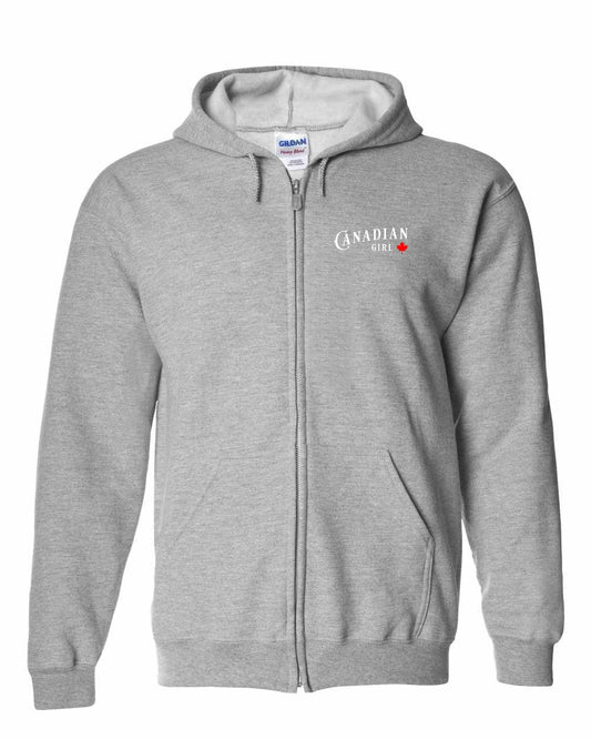 Canadian Girl  Leaf Left Chest and Back Zip Hoodie - Gildan Canada (sewn Internationally)