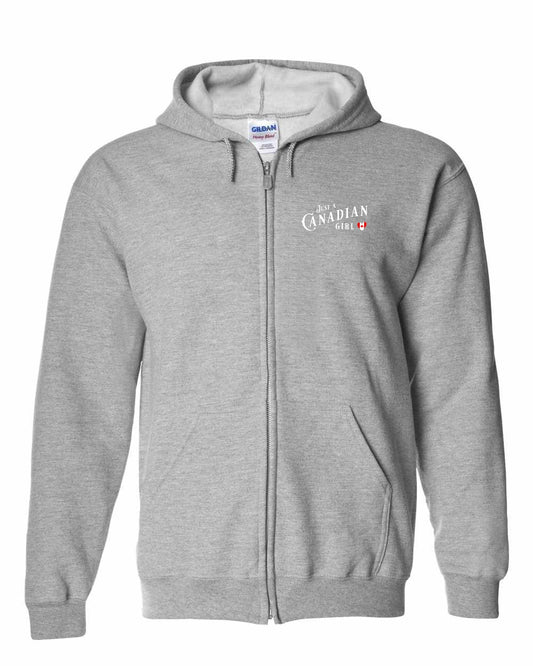 Just A Canadian Girl (Heart Flag Full) Left Chest Zip Hoodie - Gildan Canada (sewn Internationally)