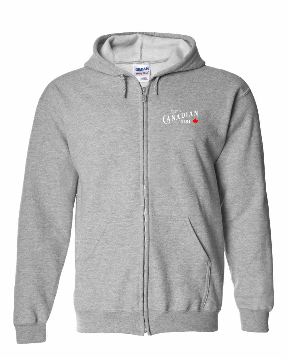 Just a canadian Girl Leaf Left Chest and Back Zip Hoodie - Gildan Canada (sewn Internationally)