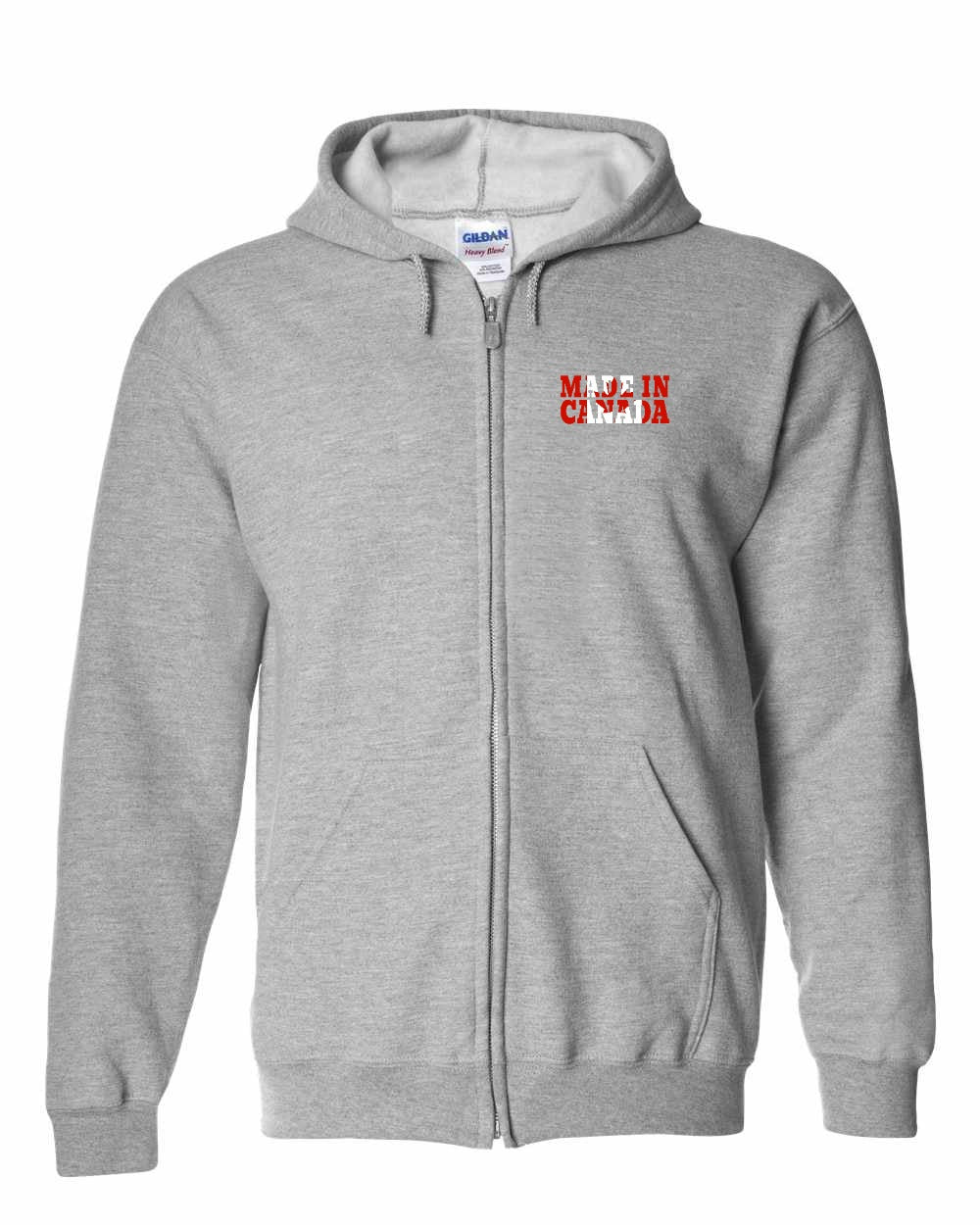 Made in Canada Flag Background Left Chest Zip Hoodie
