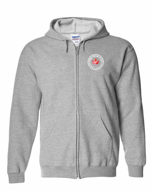 Born and Raised Prince Edward Island Left Chest Zip Hoodie - Gildan Canada (sewn Internationally)