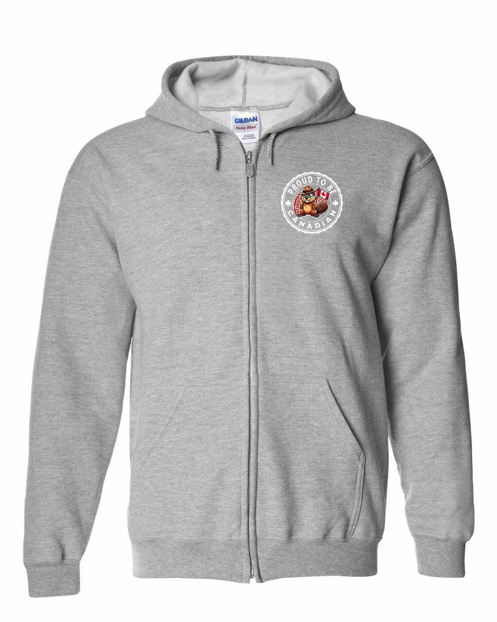 Proud to be Canadian Beaver Left Chest and Back Zip Hoodie