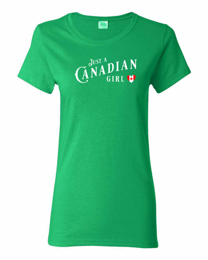 Canadian Girl Heart Flag Full Front Women's Tee - Gildan Canada (sewn Internationally)