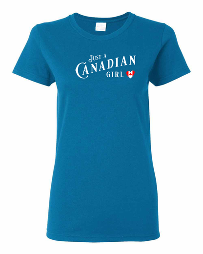 Canadian Girl Heart Flag Full Front Women's Tee - Gildan Canada (sewn Internationally)