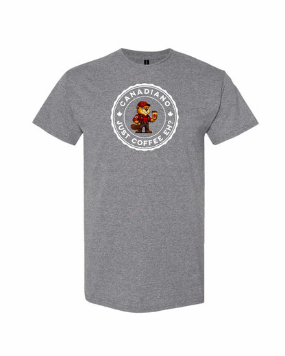 Canadiano Just Coffee Eh Male Beaver Full Front Men's Tee - Gildan Canada (sewn Internationally)