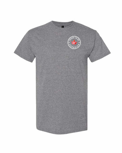 Proud to Be Canadian Leaf Left Chest & Back Men's Tee - Gildan Canada (sewn Internationally)