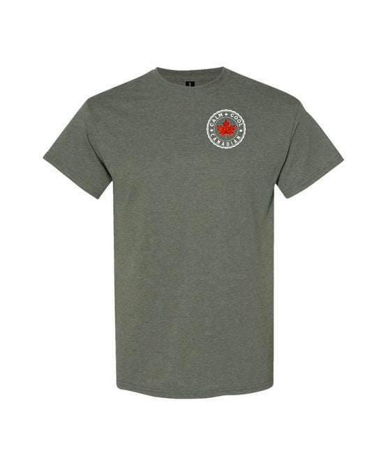 Calm Cool Canadian Leaf Left Chest & Back Men's Tee - Gildan Canada (sewn Internationally)
