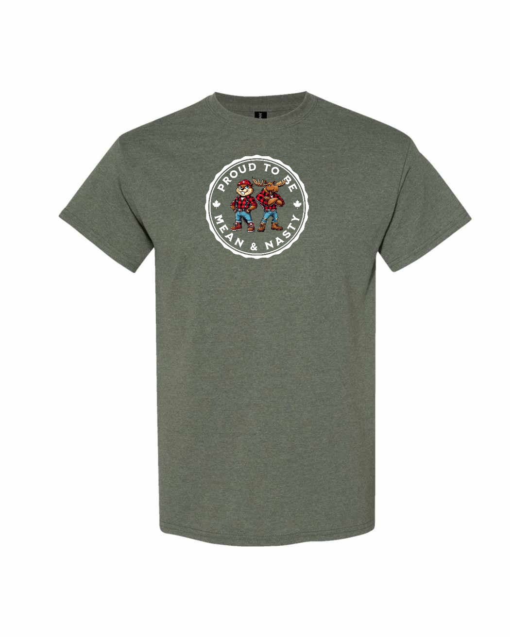 Proud to be Mean & Nasty Moose & Beaver Mens Tee - Gildan Canada (sewn Internationally)