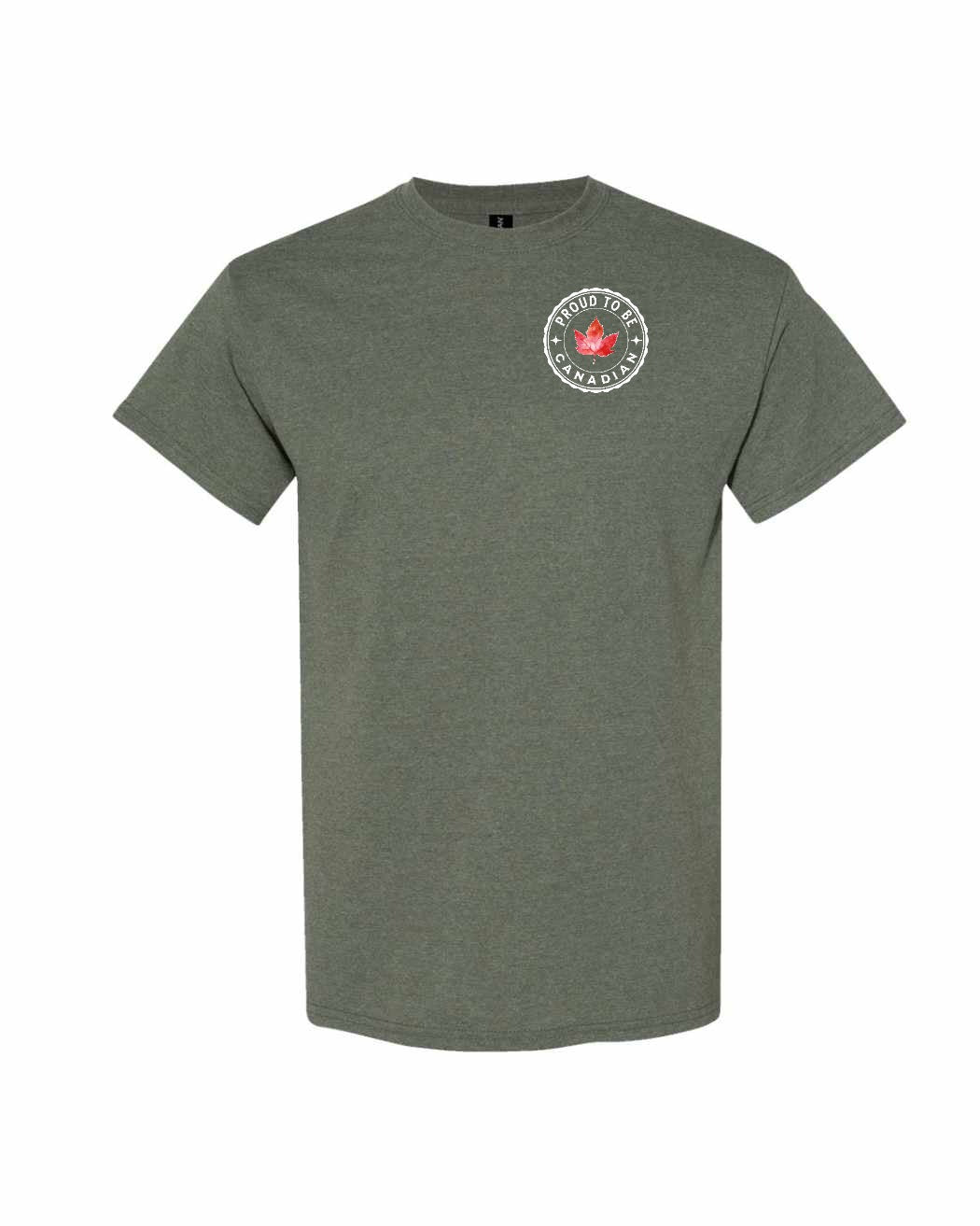 Proud to Be Canadian Leaf Left Chest & Back Men's Tee - Gildan Canada (sewn Internationally)