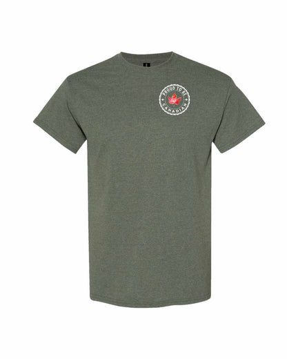 Proud to Be Canadian Leaf Left Chest & Back Men's Tee - Gildan Canada (sewn Internationally)