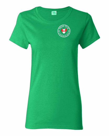 Proud to Be Canadian Heart Left Chest Women's Tee - Gildan Canada (sewn Internationally)