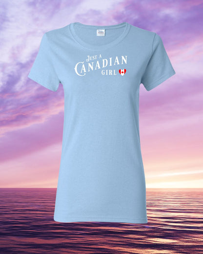 Just a Canadian Girl heart flag  Tee - Gildan Canada (sewn Internationally)