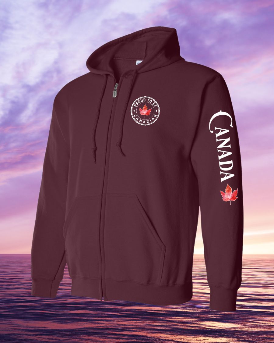 Proud to be Canadian leaf left chest and sleeve Zip hoodie - Unisex