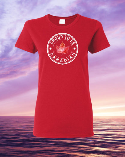 Proud to be Canadian Leaf Full Front Women's Tee - Gildan Canada (sewn Internationally)
