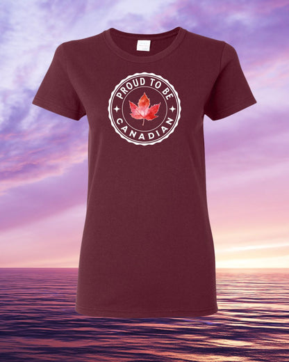 Proud to be Canadian Leaf Full Front Women's Tee - Gildan Canada (sewn Internationally)