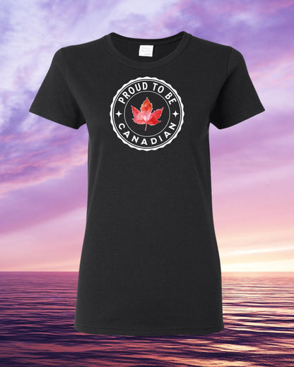 Proud to be Canadian Leaf Full Front Women's Tee - Gildan Canada (sewn Internationally)