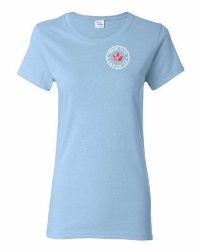 Proud to be Canadian Leaf Left Chest Women's Tee - Gildan Canada (sewn Internationally)