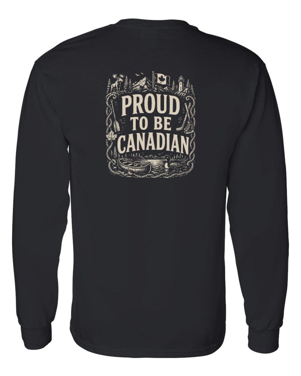Proud To Be Canadian Folk Left Chest and Back  Long Sleeve - Unisex