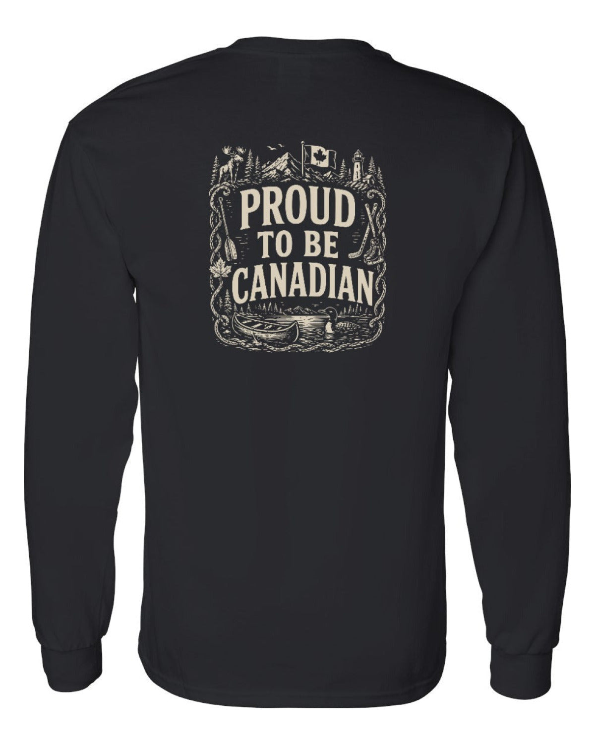 Proud To Be Canadian Folk Left Chest and Back  Long Sleeve - Unisex