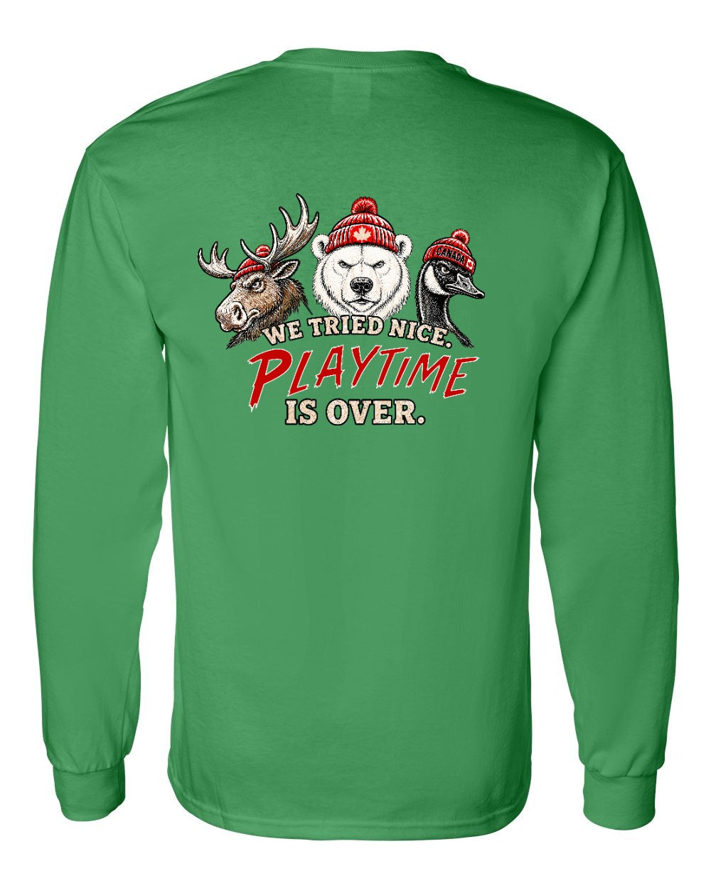 We Tried Nice New Left Chest and Back Long Sleeve in Irish Green - back