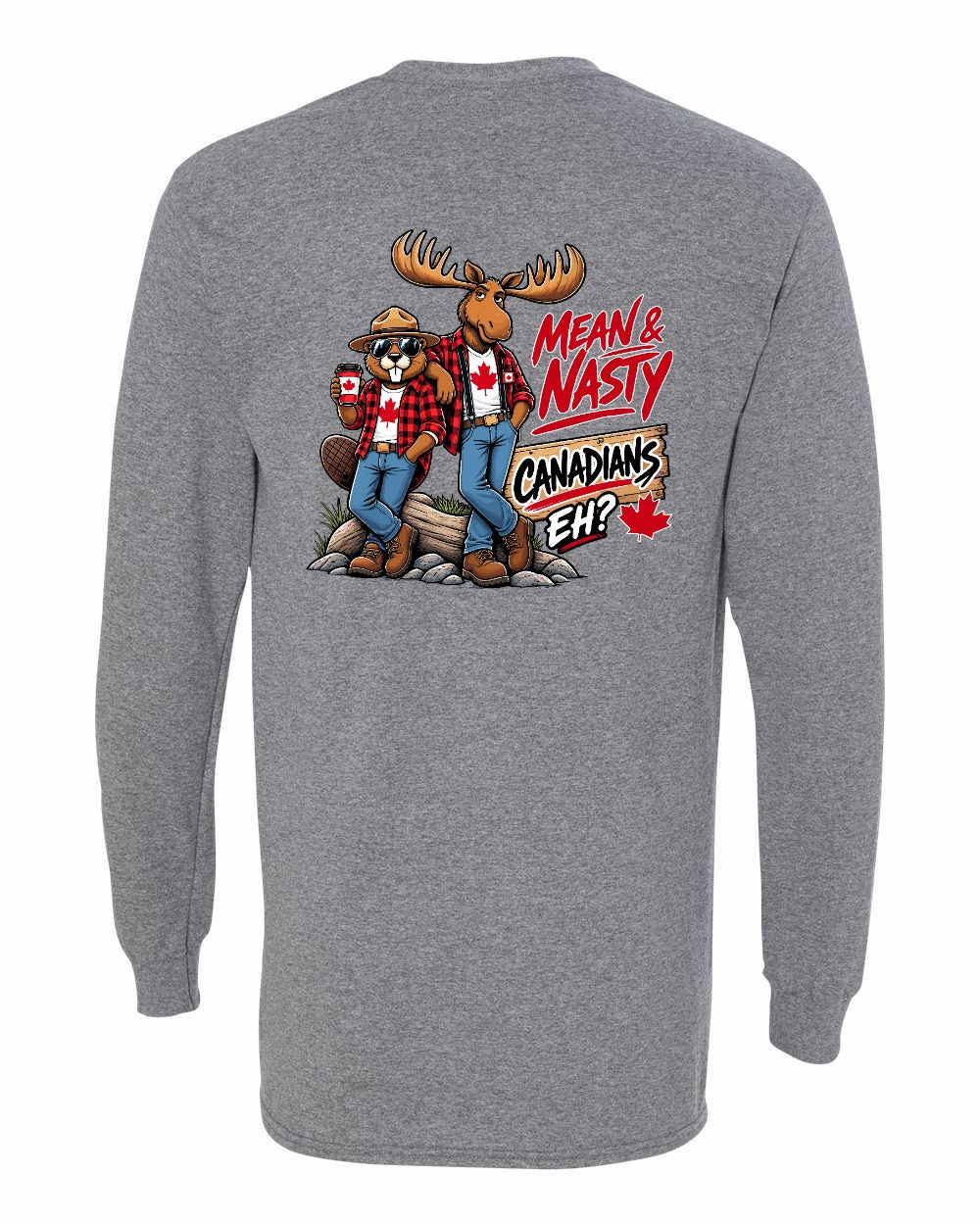 Mean and Nasty New Left Chest and Back Long Sleeve in Graphite Heather - back