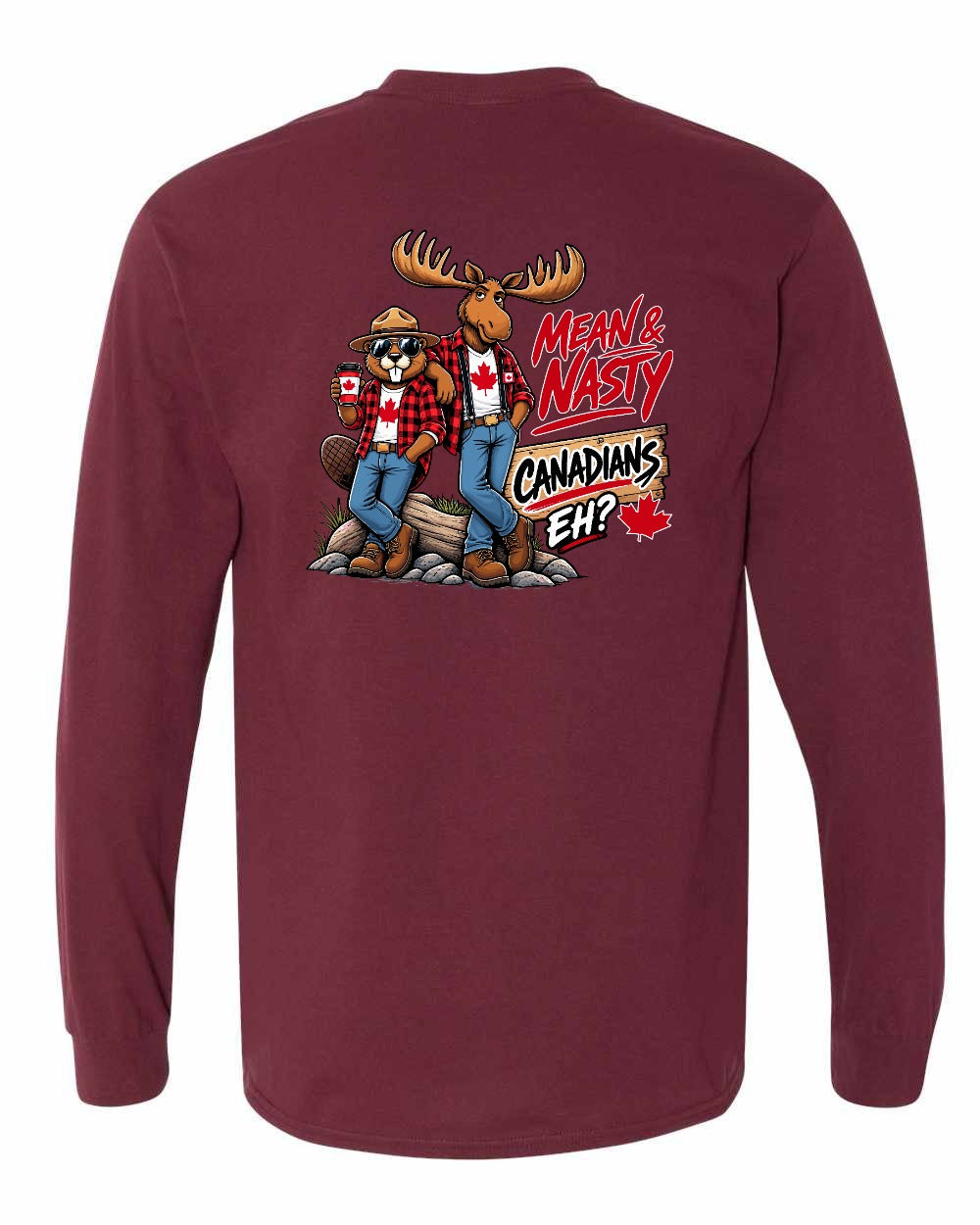 Mean and Nasty New Left Chest and Back Long Sleeve in Maroon - back
