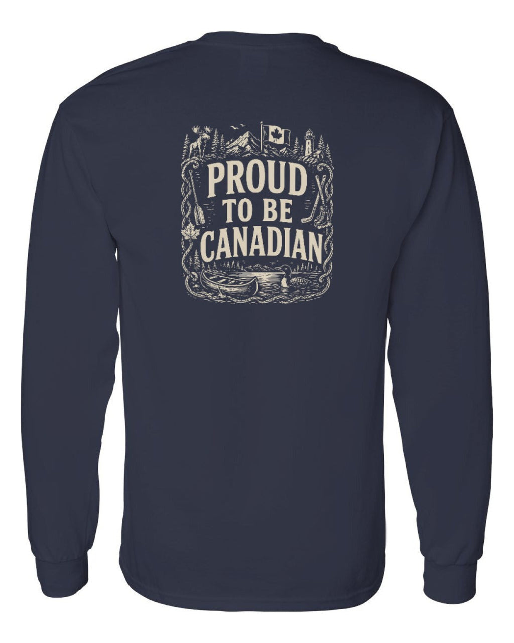 Proud To Be Canadian Folk Left Chest and Back  Long Sleeve - Unisex