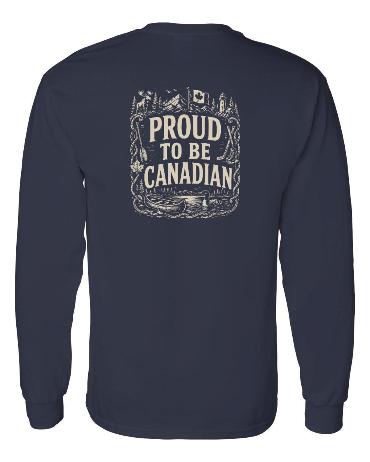 Proud To Be Canadian Folk Left Chest and Back  Long Sleeve - Unisex