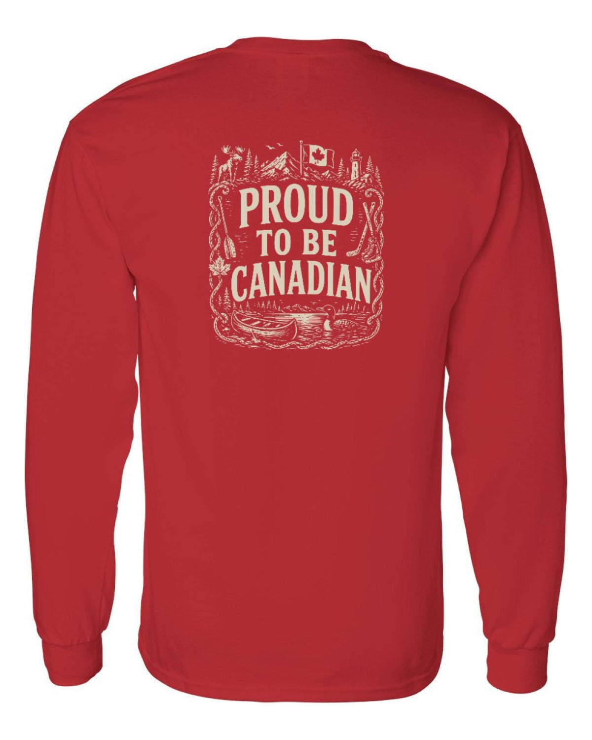 Proud To Be Canadian Folk Left Chest and Back  Long Sleeve - Unisex