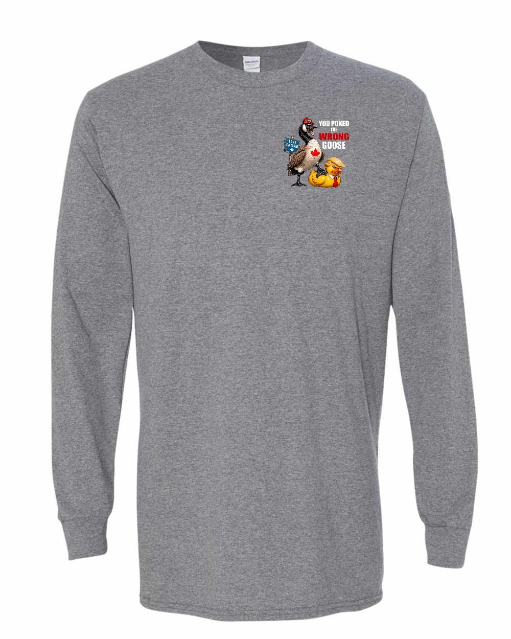 Poked the Wrong Goose Left Chest and Back Long Sleeve in Graphite Heather