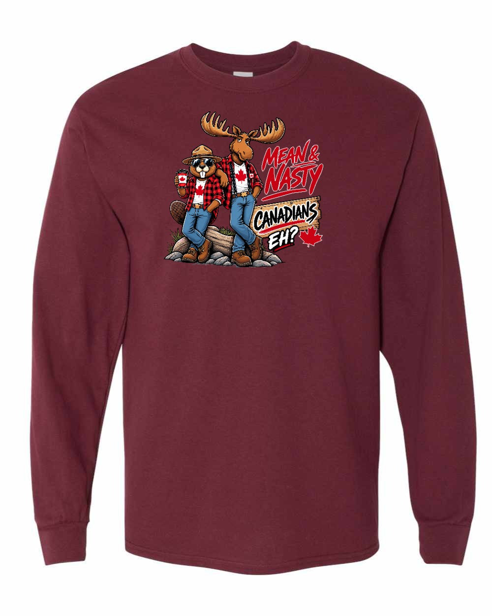 Mean and Nasty New Full Front Long Sleeve in Maroon