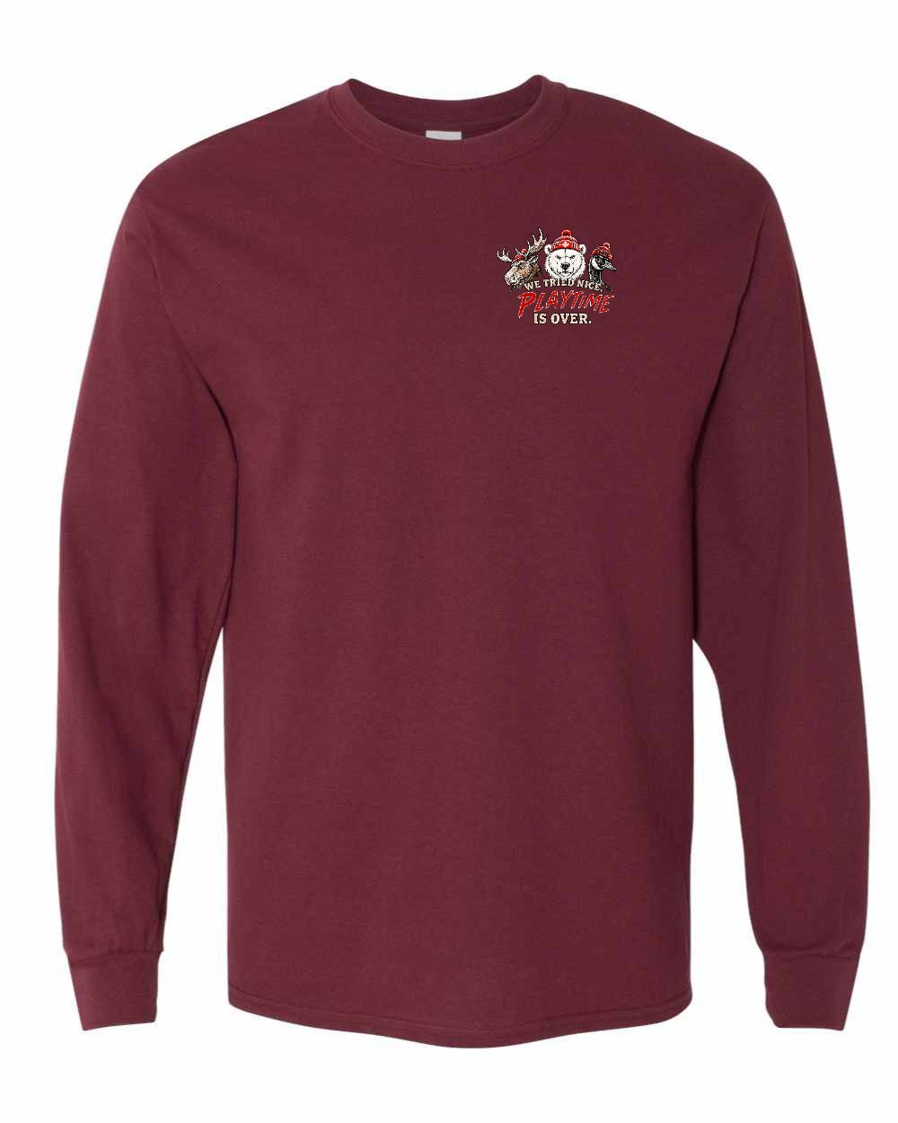 We Tried Nice New Left Chest and Back Long Sleeve in Maroon