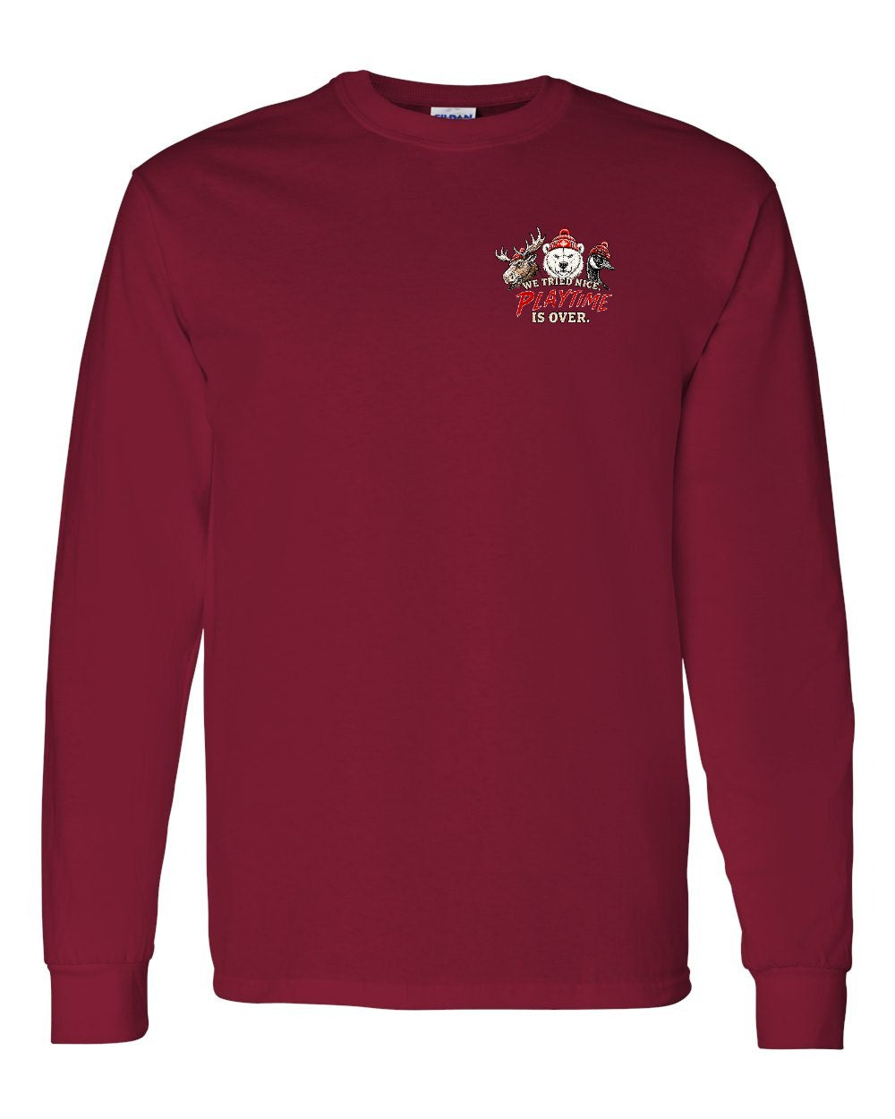 We Tried Nice New Left Chest and Back Long Sleeve in Cardinal Red