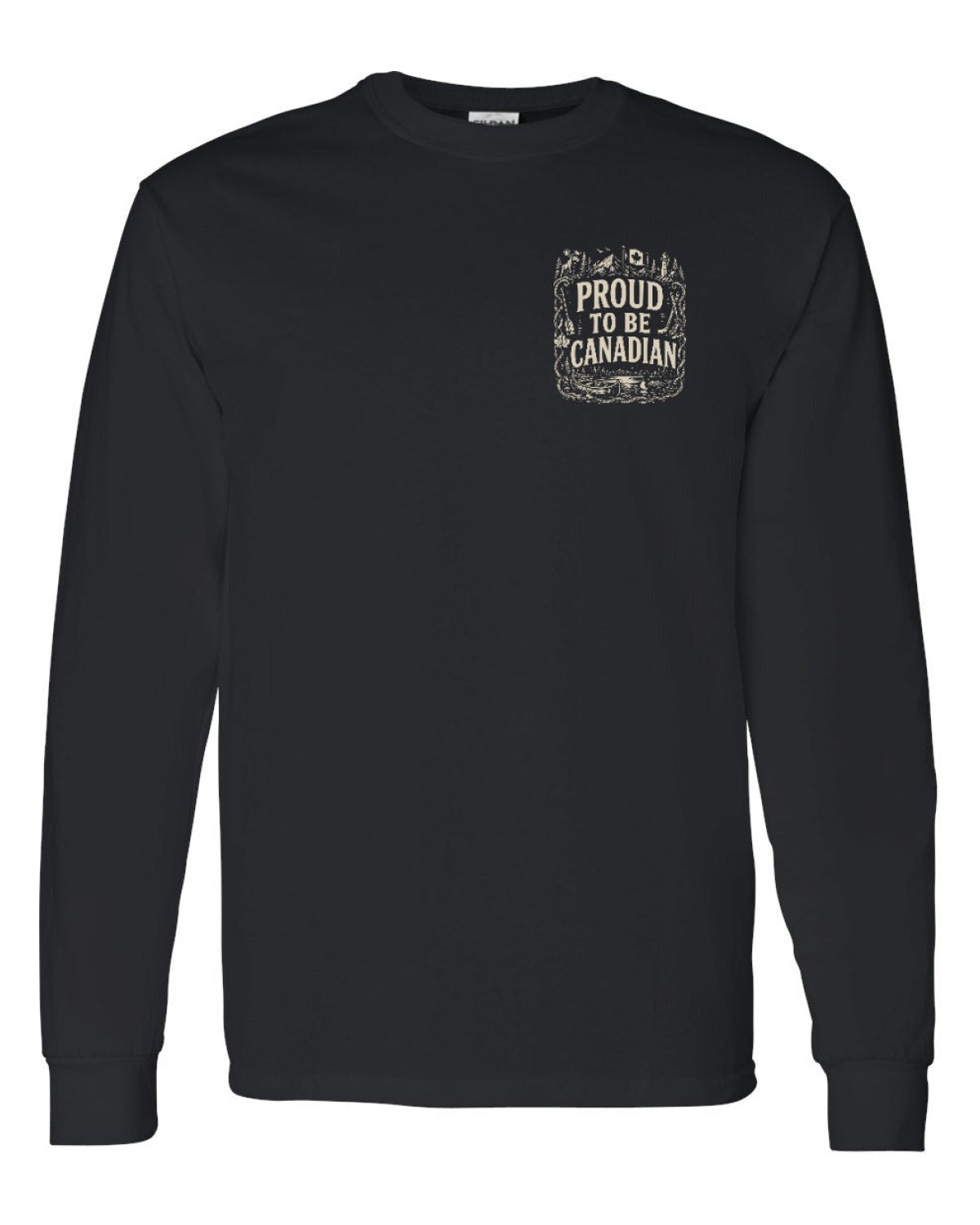 Proud To Be Canadian Folk Left Chest and Back  Long Sleeve - Unisex
