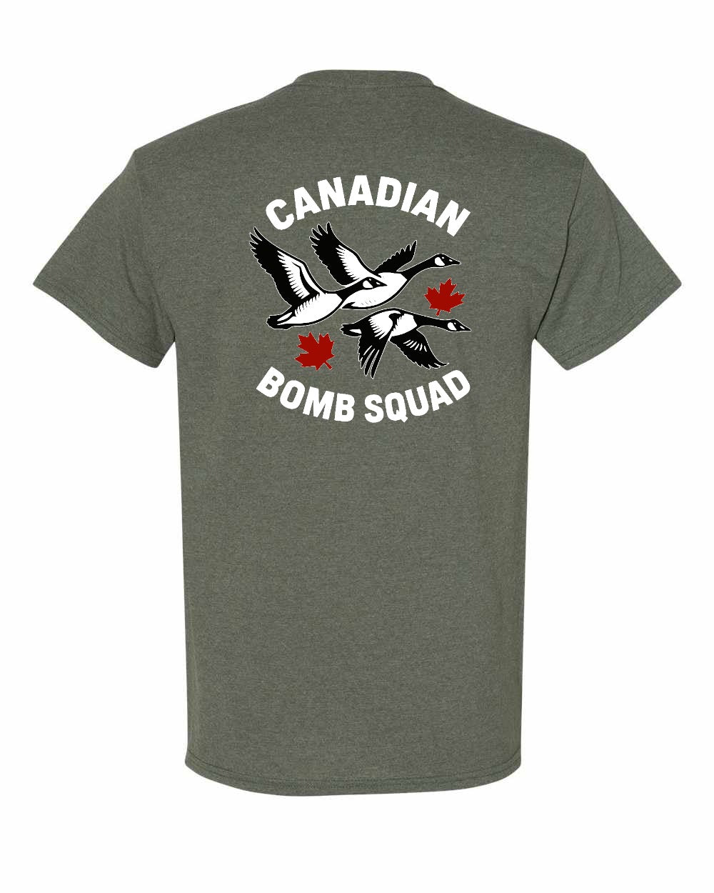 Canadian Bomb Squad Cropped Left Chest and Back Men's Tee in Heather Military Green - back