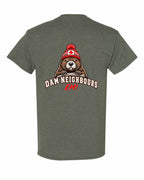 Dam Neighbours Left Chest and Back Men's Tee in Heather Military Green - back