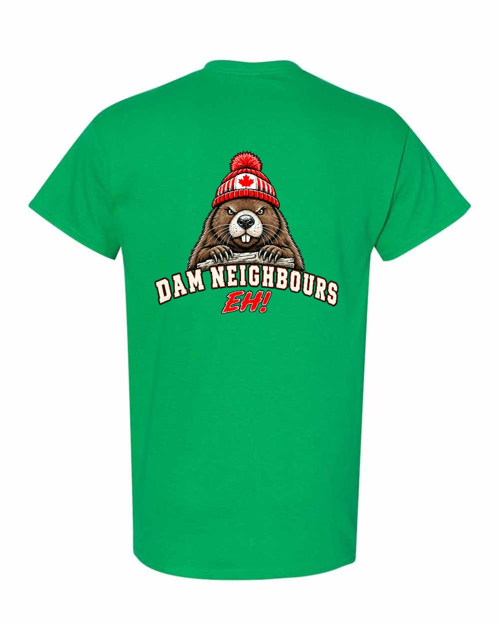 Dam Neighbours Left Chest and Back Men's Tee in Irish Green - back