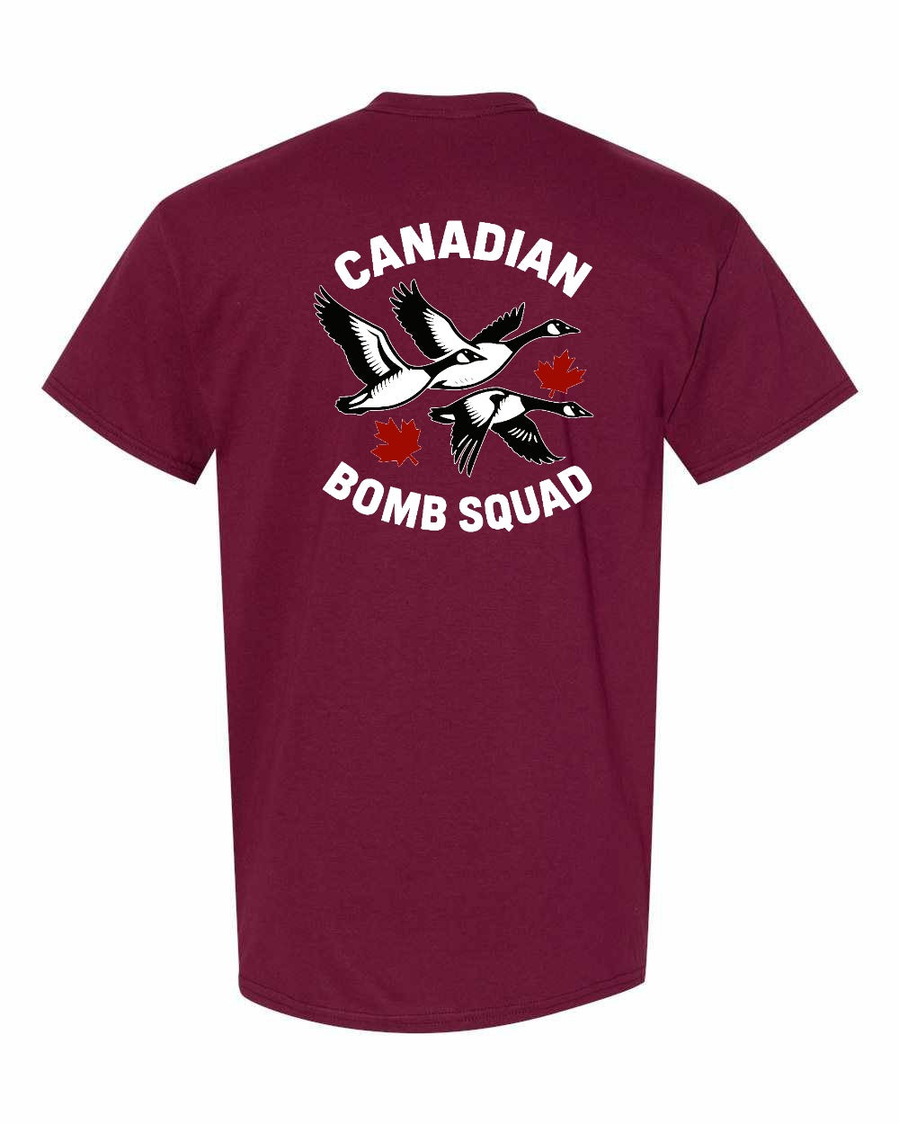 Canadian Bomb Squad Cropped Left Chest and Back Men's Tee in Maroon - back
