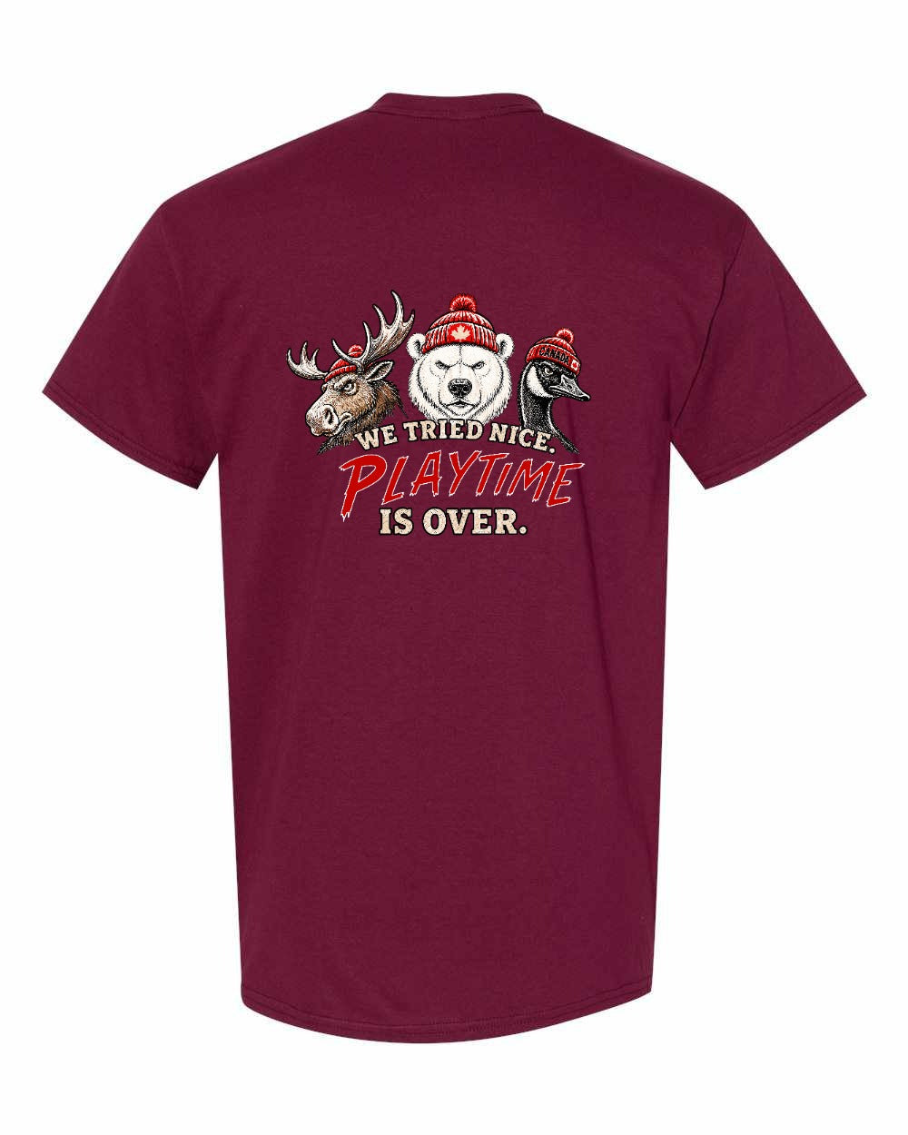 We Tried Nice New Left Chest and Back Men's Tee in Maroon - back