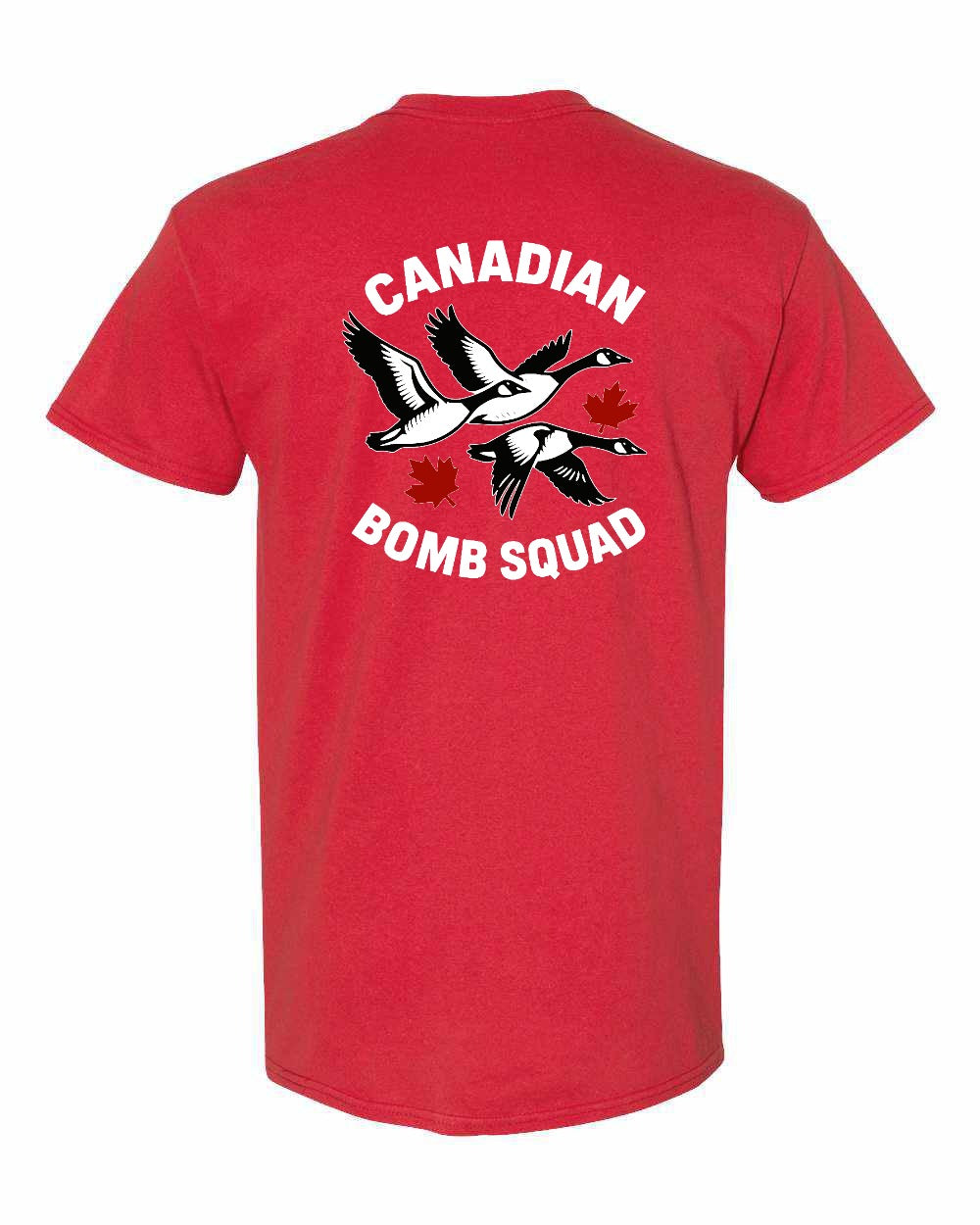 Canadian Bomb Squad Cropped Left Chest and Back Men's Tee in Red - back