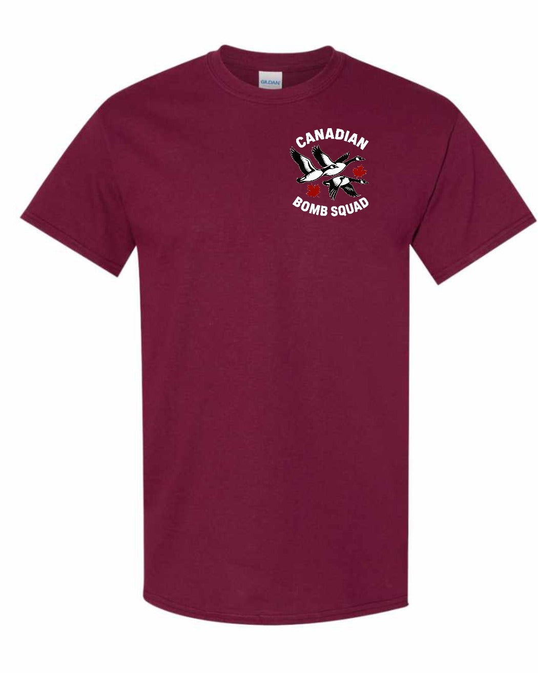 Canadian Bomb Squad Cropped Left Chest and Back Men's Tee in Maroon